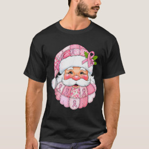 Pink Patchwork Santa Breast Cancer Awareness Chris T-Shirt