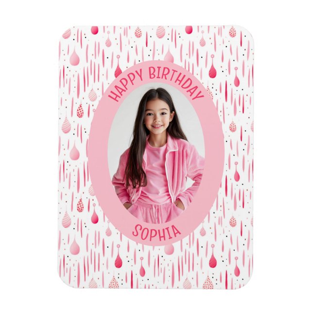 Pink Pattern Birthday Photo Magnet (Vertical)