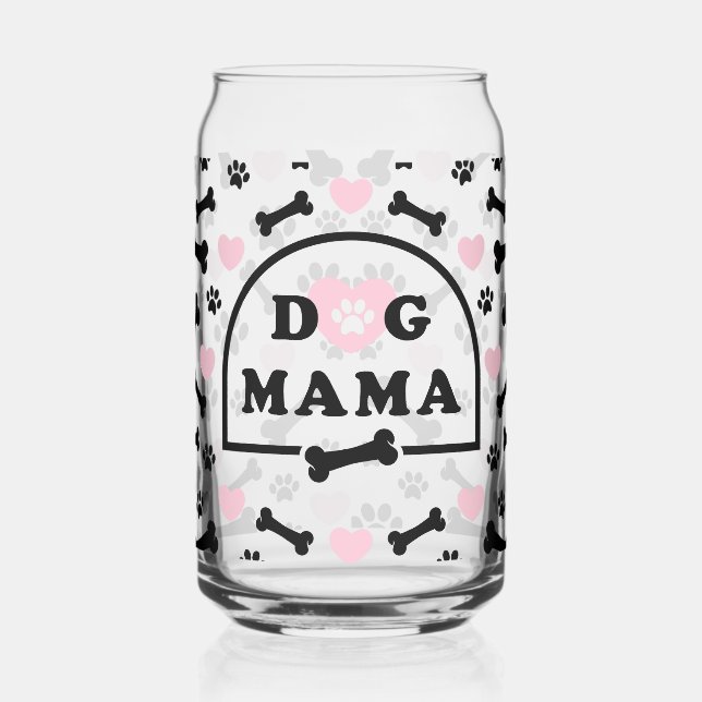 Pink Pattern Dog Mama Can Glass (Left)