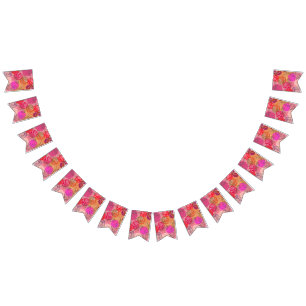 Pink pattern with flowers and plants bunting flags