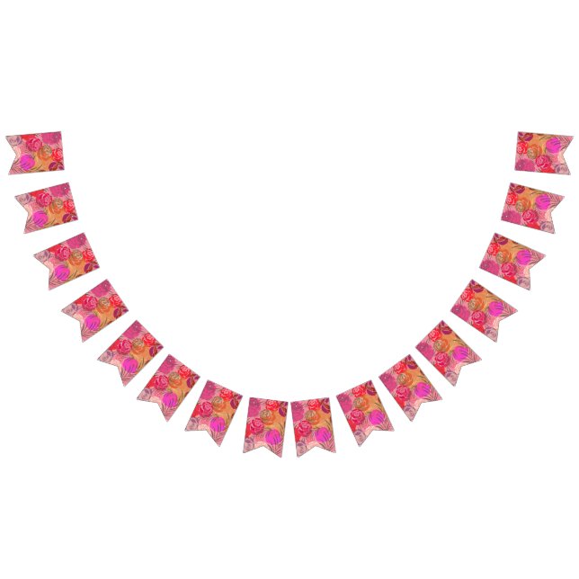 Pink pattern with flowers and plants bunting flags (All)