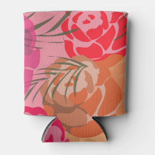 Pink pattern with flowers and plants  can cooler