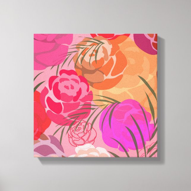 Pink pattern with flowers and plants canvas print (Front)