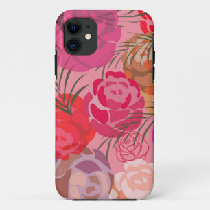 Pink pattern with flowers and plants iPhone 11 case