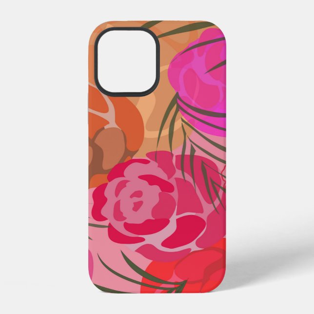 Pink pattern with flowers and plants iPhone case (Back)