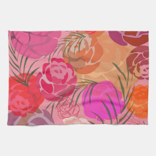Pink pattern with flowers and plants kitchen towel