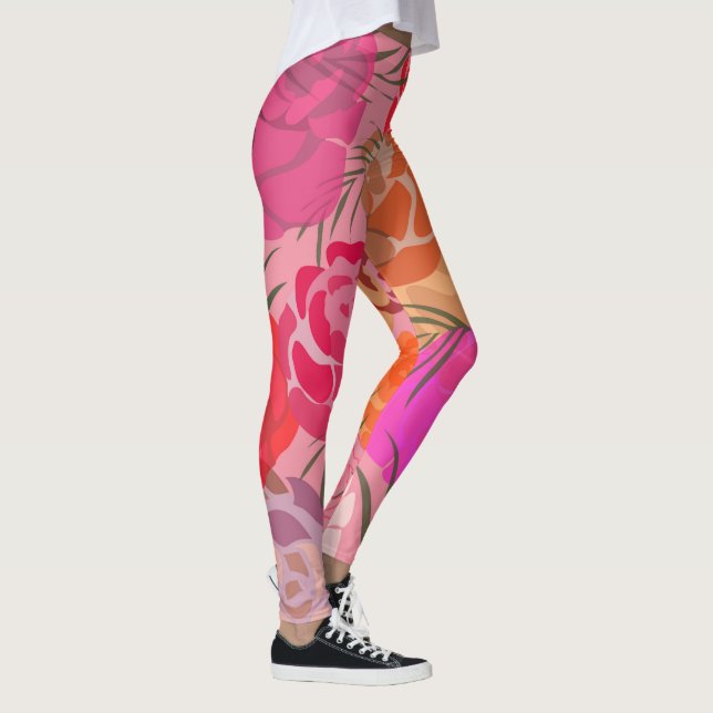 Pink pattern with flowers and plants leggings (Right)