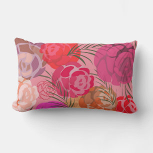 Pink pattern with flowers and plants lumbar pillow