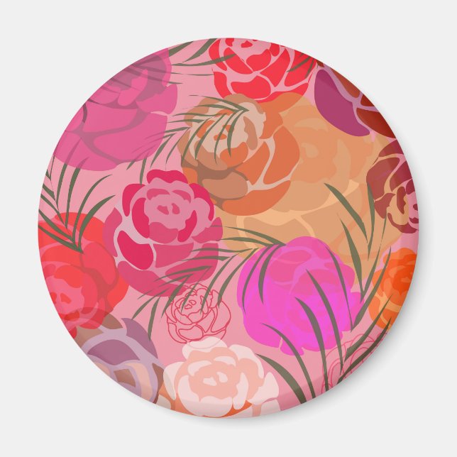 Pink pattern with flowers and plants magnet (Front)