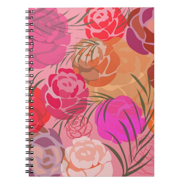 Pink pattern with flowers and plants notebook (Front)