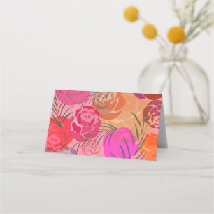 Pink pattern with flowers and plants place card