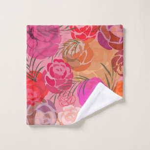 Pink pattern with flowers and plants wash cloth