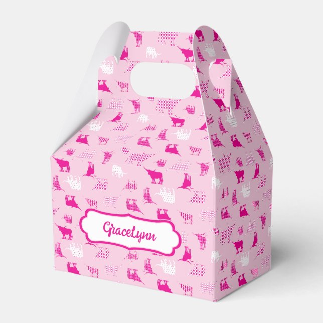 Pink Patterned Longhorns Pattern Favor Box (Front Side)