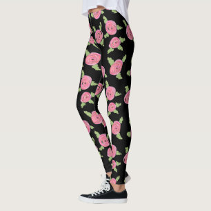 Pink Patterned Roses Leggings