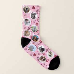 Pink Paw & Bone Pattern Custom Pet Photo Socks
