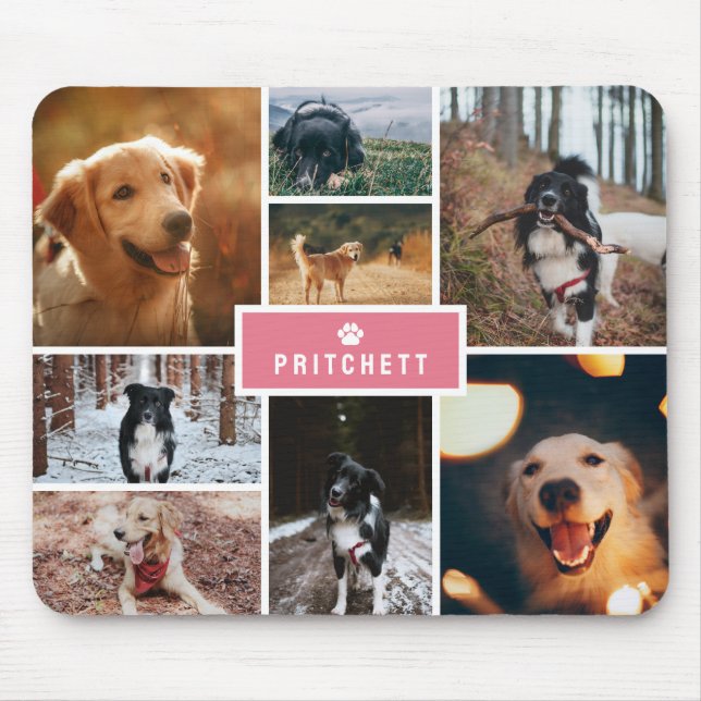 Pink Paw Dog Photo Collage & Monogram Mouse Pad (Front)