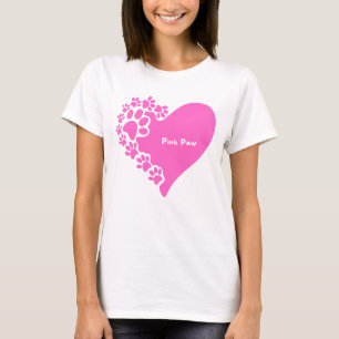 Pink paw paws heart t-shirt for cat lover women
