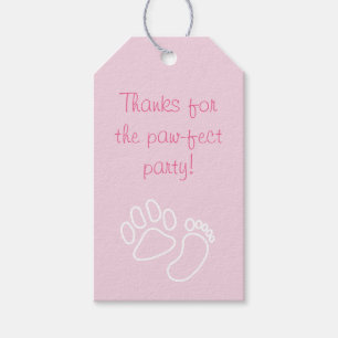 Pink Paw Print & Baby Foot Dog Baby Shower Gift Tags