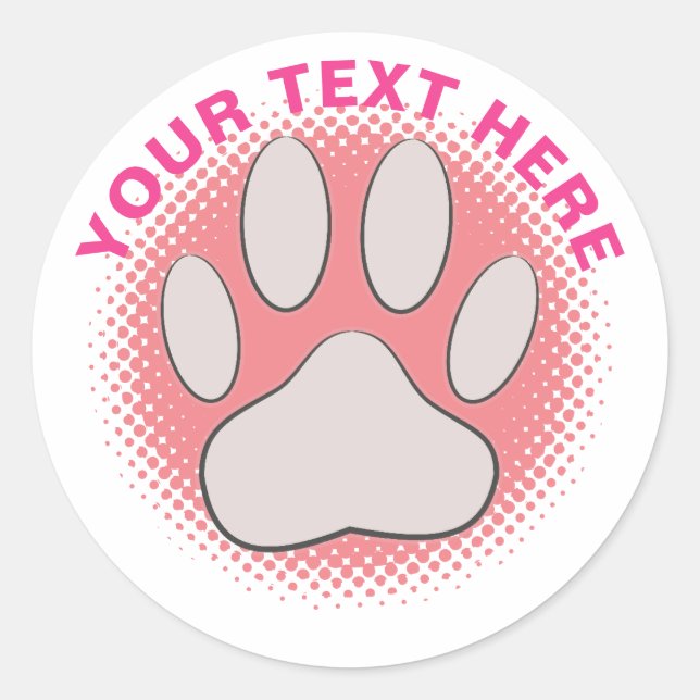 Pink Paw Print Custom Text Classic Round Sticker (Front)