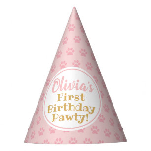PINK PAW PRINT Girl's Birthday Paper Party Hat