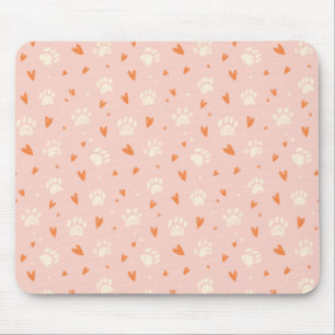 Pink Paw Print Heart Pattern Mouse Pad