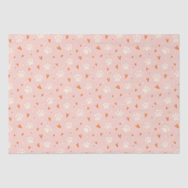 Pink Paw Print Heart Pattern Tissue Paper (Front)