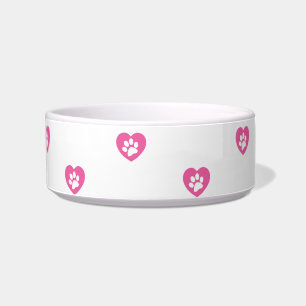 Pink Paw Print Heart Pet Bowl