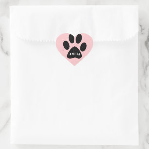 Pink Paw Print Heart Sticker with Name