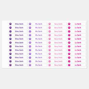 Pink Paw Print Personalized Kids Name Labels