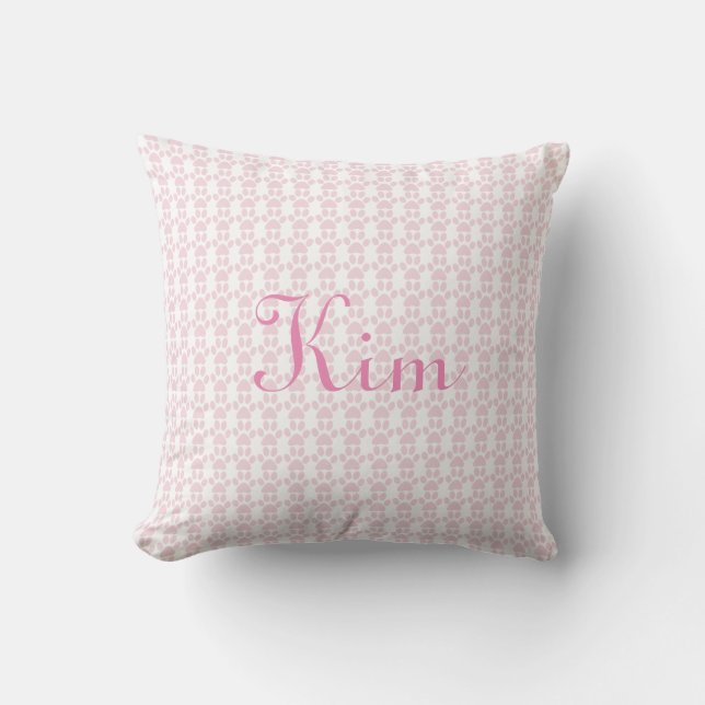 Pink Paw Print Personalized Pillow (Front)