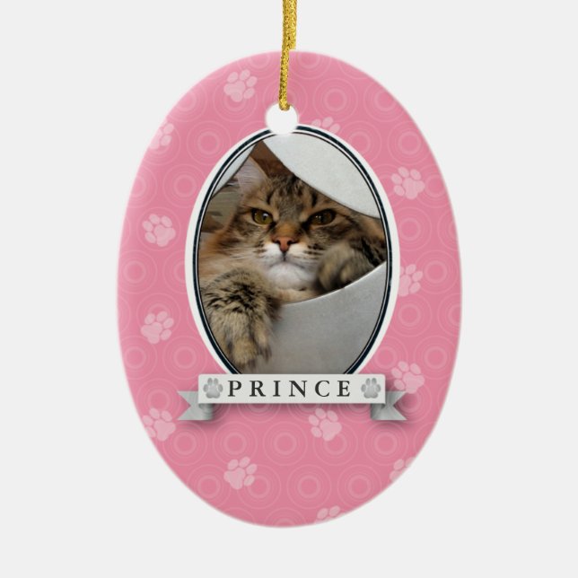 Pink Paw Print Pet Ornament (Front)