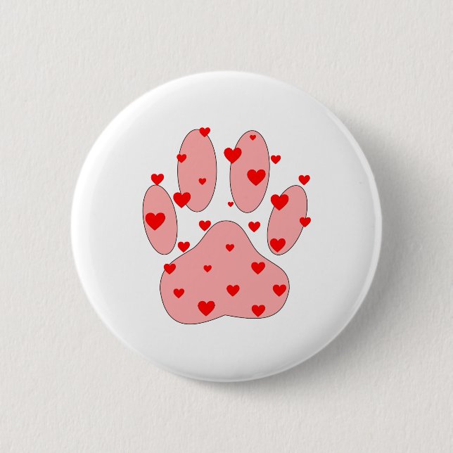 Pink Paw Print With Hearts 2 Inch Round Button (Front)