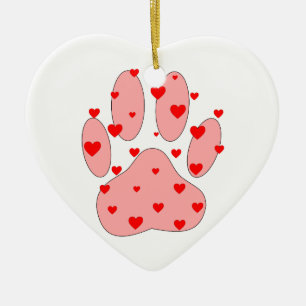 Pink Paw Print With Hearts Ceramic Ornament