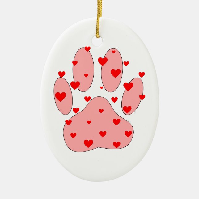 Pink Paw Print With Hearts Ceramic Ornament (Front)