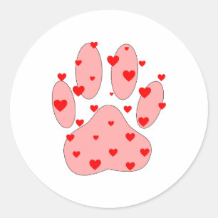 Pink Paw Print With Hearts Classic Round Sticker