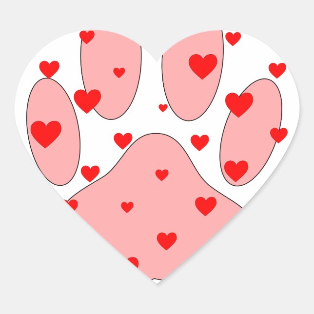 Pink Paw Print With Hearts Heart Sticker (Front)