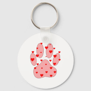 Pink Paw Print With Hearts Keychain