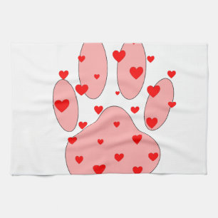 Pink Paw Print With Hearts Kitchen Towel