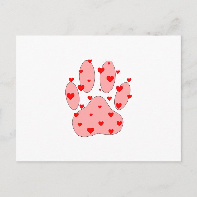 Pink Paw Print With Hearts Postcard (Front)