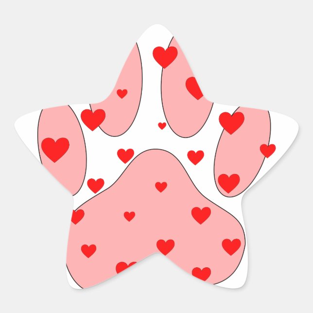 Pink Paw Print With Hearts Star Sticker (Front)