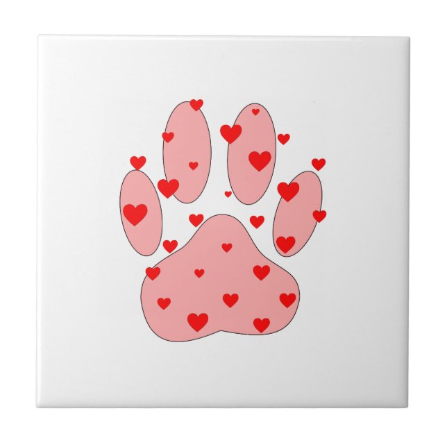 Pink Paw Print With Hearts Tile (Front)