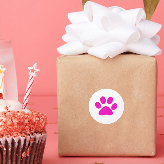 Pink Paw Prints Cute Girly Colourful Holiday White Classic Round Sticker (Party)