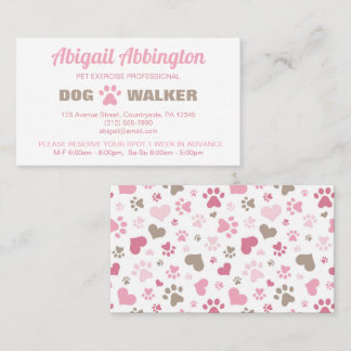 Pink Paw Prints Dog Walker Business Card