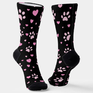 Pink Paw Prints & Hearts Crew Socks