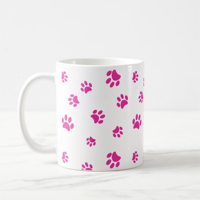 Pink Paw Prints Pattern Coffee Mug (Left)