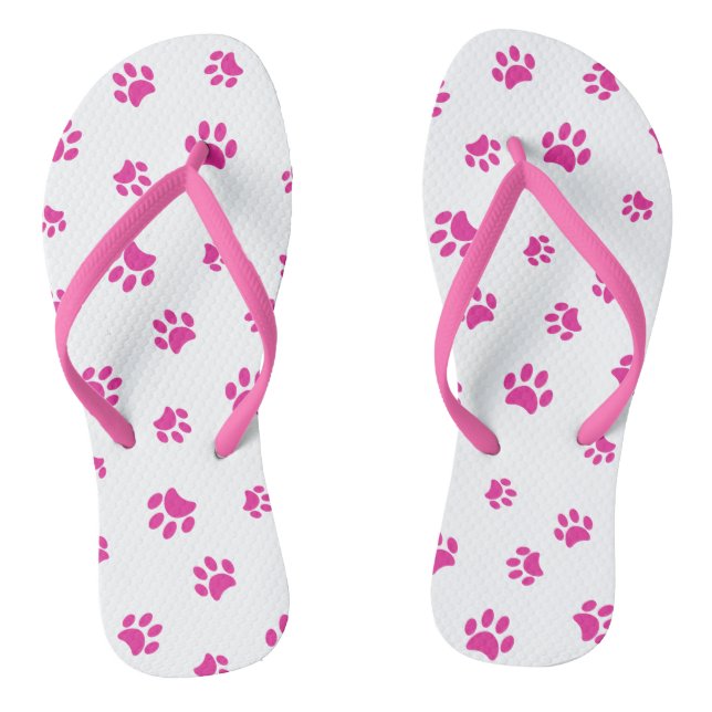 Pink Paw Prints Pattern Flip Flops (Footbed)