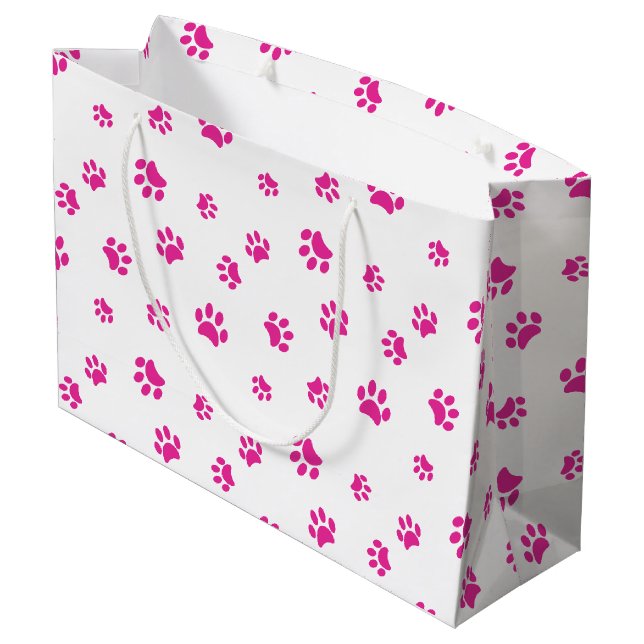 Pink Paw Prints Pattern Large Gift Bag (Back Angled)