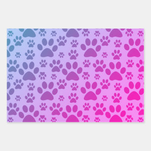 Pink Paw Prints Pattern Wrapping Paper Sheet