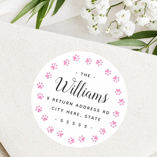 Pink paw prints return address labels (Pink paw prints return address labels)