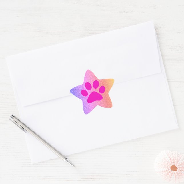 Pink Paw Prints Rose Gold Glitter Cute Girly  Star Sticker (Envelope)
